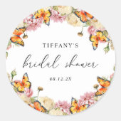 モダン バタフライ ピンクの芍薬 ブライダルシャワー ラウンドシール (正面)