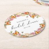 モダン バタフライ ピンクの芍薬 ブライダルシャワー ラウンドペーパーコースター (アングル)