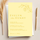 モダン バターイエロー フローラル ウェディング 招待状