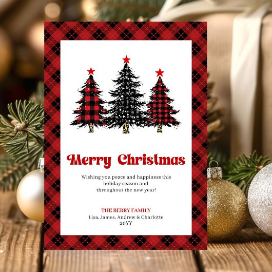 モダン・バッファロー・チェックのクリスマスグリーティングカード シーズンカード