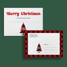モダン・バファロー・チェック柄のクリスマスツリーの封筒アート