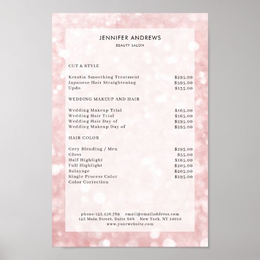 モダン,バラグリッターサロン価格表ポスター ポスター (正面)