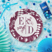 モダン バーガンディイニシャル 結婚式 紙皿 (パーティー)