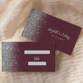 モダン・バーガンディシルバーグリッター結婚式 プレイスカード