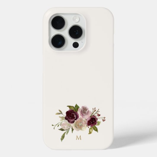 モダン・バーガンディピンクの花のモノグラム Case-Mate iPhoneケース (裏面)