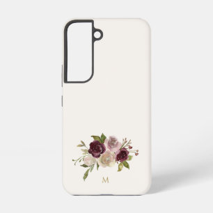 モダン・バーガンディピンクの花のモノグラム SAMSUNG GALAXY S22ケース