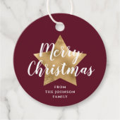 モダン・バーガンディーゴールドスターのクリスマス フェイバータグ (正面)