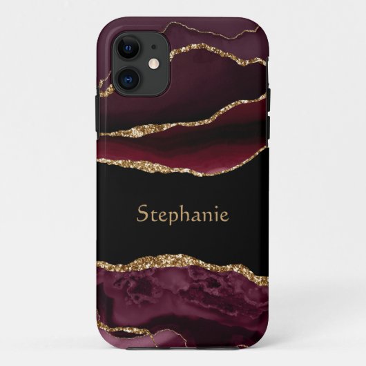 モダン・バーガンディー・ゴールド・アゲートクリスタル 名入れ Case-Mate iPhoneケース (裏面)