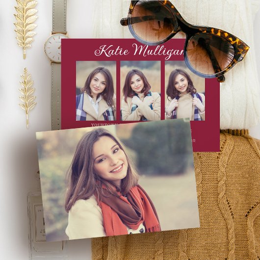 モダン バーガンディー 卒業パーティー フォト 招待状