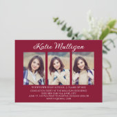 モダン バーガンディー 卒業パーティー フォト 招待状 (スタンド正面)