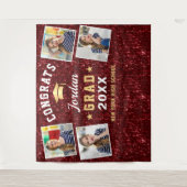 モダン バーガンディー 卒業式 4 フォトブース 背景 タペストリー (正面)