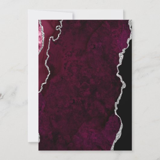 モダン バーガンディ アゲート シルバー スクリプト ウェディング 招待状 (裏面)