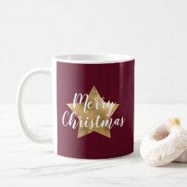 モダン・バーガンディ・ゴールドスター・クリスマス コーヒーマグカップ
