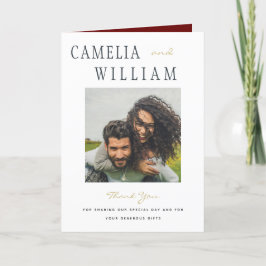 モダン バーガンディ ゴールド ウェディング フォト サンクス サンキューカード