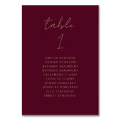 モダン バーガンディ ゴールド スクリプト ウェディング テーブル ナンバー テーブルナンバー (正面)