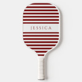 モダン バーガンディ ストライプ カスタム ネーム ピックルボールラケット (正面)