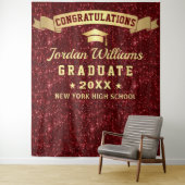 モダン バーガンディ スパークル 卒業写真 背景 タペストリー (インサイチュ)