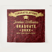 モダン バーガンディ スパークル 卒業写真 背景 タペストリー (正面(横))