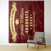 モダン バーガンディ スパークル 卒業写真 背景 タペストリー (インサイチュ)