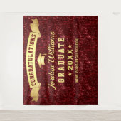 モダン バーガンディ スパークル 卒業写真 背景 タペストリー (正面)