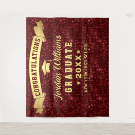 モダン バーガンディ スパークル 卒業写真 背景 タペストリー