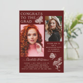 モダン バーガンディ バタフライ フォト 卒業パーティー 招待状 (スタンド正面)