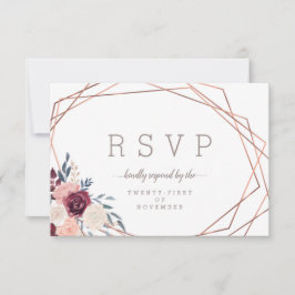 モダン バーガンディ フラワー ジオメトリック アイボリー 食事 選択 出欠カード