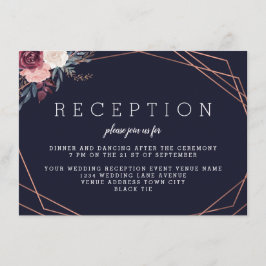 モダン バーガンディ フラワー ジオメトリック ネイビー レセプション エンクロージャーカード