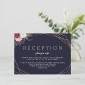 モダン バーガンディ フラワー ジオメトリック ネイビー レセプション エンクロージャーカード (スタンド正面)