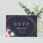 モダン バーガンディ フラワー ジオメトリック ネイビー 食事選択 出欠カード (スタンド正面)