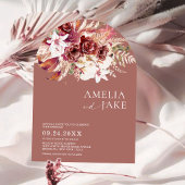 モダン バーガンディ ブラッシュ アーチ フォト ウェディング 招待状