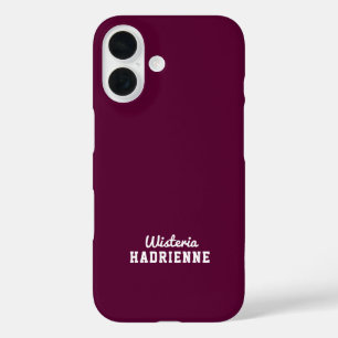 モダン・バーガンディ・プラム・ホワイト・スポーツ・モノグラム・ネーム iPhone 16ケース