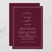 モダン バーガンディ ミニマル ウェディング 招待状 (正面/裏面)