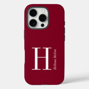 モダン・バーガンディ・モノグラム 名前 iPhone 16 PROケース