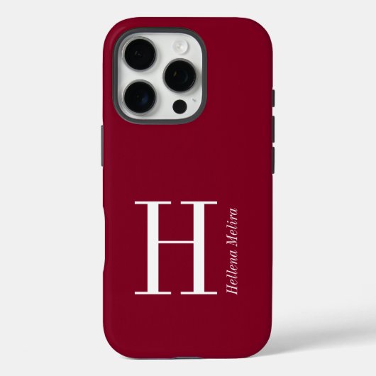 モダン・バーガンディ・モノグラム 名前 Case-Mate iPhoneケース (裏面)
