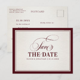 モダン・バーガンディ・ラグジュアリー・オールドマネー Save the date ポストカード