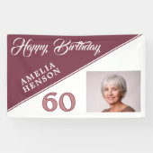 モダン バーガンディ レッド ハッピー 60歳 誕生日 フォト 横断幕 (横)