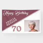 モダン バーガンディ レッド ハッピー 70歳 誕生日 フォト 横断幕 (横)