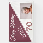 モダン バーガンディ レッド ハッピー 70歳 誕生日 フォト 横断幕 (縦)