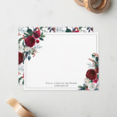 モダン バーガンディ レッド ホリー フラワー クリスマス ホリデー ノートカード (正面/裏面インサイチュ)