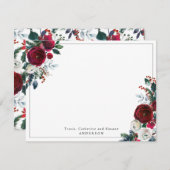 モダン バーガンディ レッド ホリー フラワー クリスマス ホリデー ノートカード (正面/裏面)