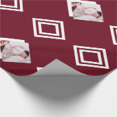モダン バーガンディ 幾何学 フォト プリント クリスマス ラッピングペーパー (角)