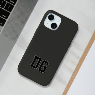 モダン バーシティ ブラック グレー モノグラムイニシャル iPhone 15ケース