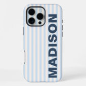 モダン パウダーブルー ストライプ 定年退職 同僚 名前 iPhoneケース (裏面)