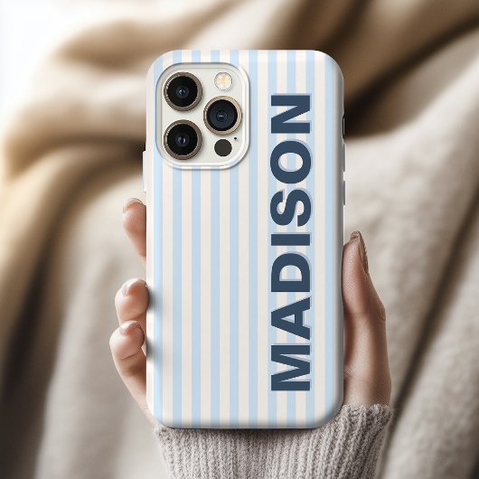 モダン パウダーブルー ストライプ 定年退職 同僚 名前 iPhoneケース