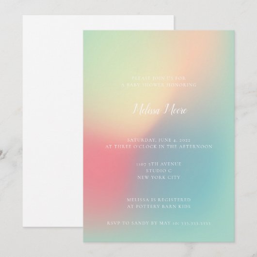 モダン パステル グラデーション ジェンダー ニュートラル ベビー シャワー 招待状 (正面/裏面)