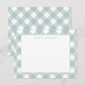 モダン パステル ティールグリーン ギンガム チェック ノートカード (正面/裏面)