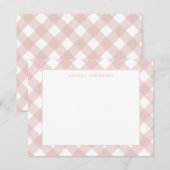 モダン パステル ピーチ コーラル ピンク ギンガム チェック ノートカード (正面/裏面)