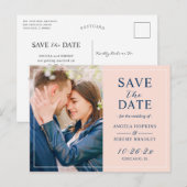 モダン パステル ブラッシュ ピンク フォト セーブ ザ デート ポストカード (正面/裏面)