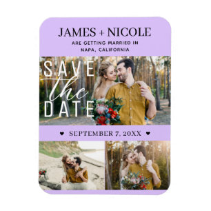 モダン パステル ラベンダー Save the Date 3枚の写真 マグネット